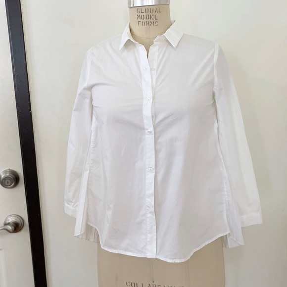Zara White Cotton Back Pleated Long Sleeves Top - Picture 2 of 6